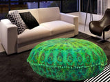 Funda bohemia para cojín, de 32 pulgadas, con diseño de mandala, para meditación, decorativa, otomana, grande, para exteriores, decoración del hogar, decoración de arte en el hogar, redonda, con pompones de algodón, cómoda