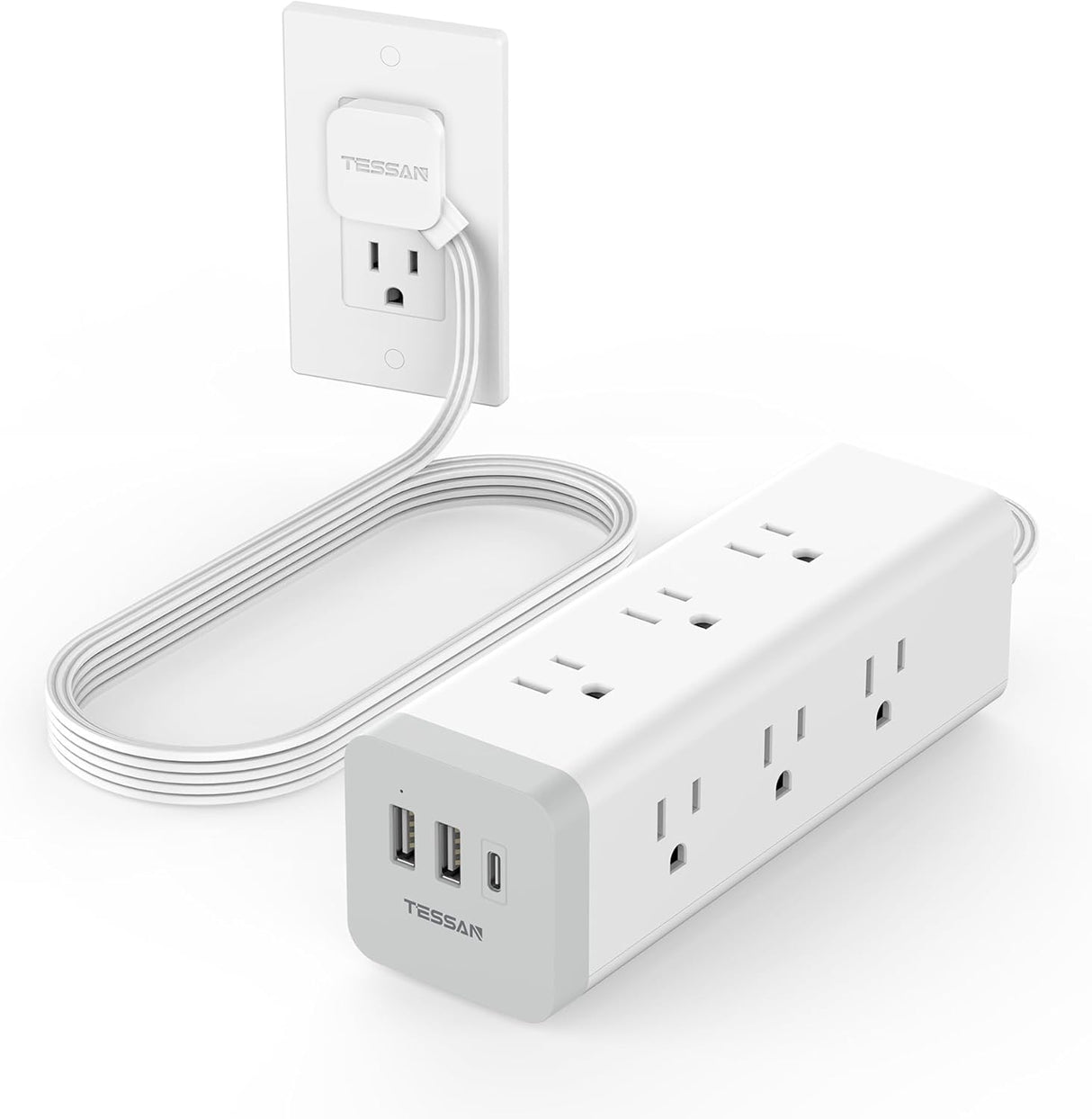TESSAN - Protector de sobretensiones, enchufe plano ultrafino
