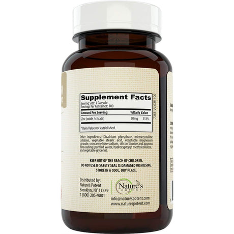 Suplemento de zinc de 50 mg alta potencia  óxido/citrato