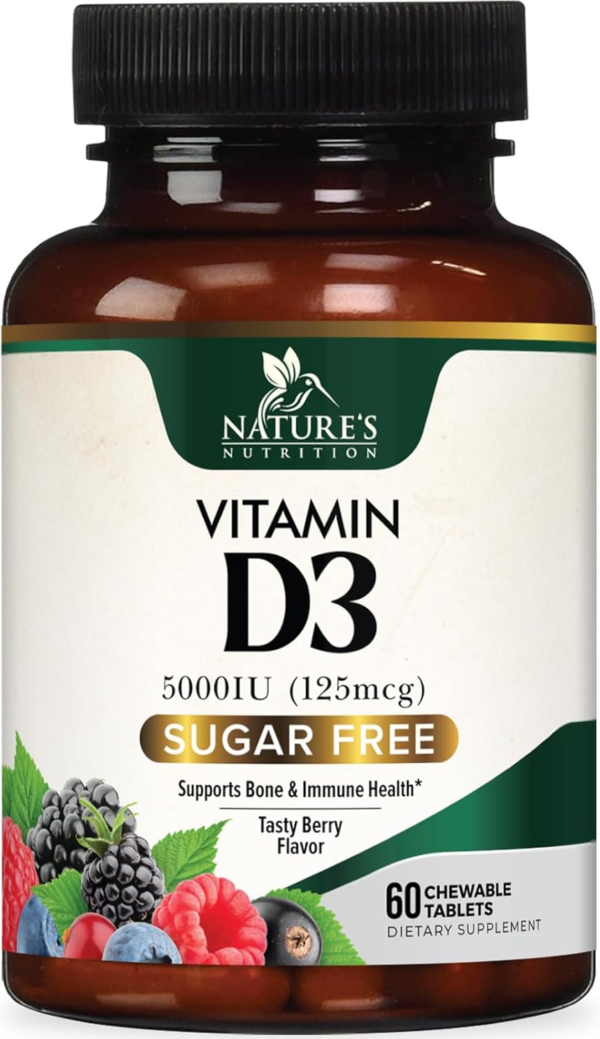 Suplemento de Vitamina D3 5000 IU, Nature's, 60 Tabletas Chewable