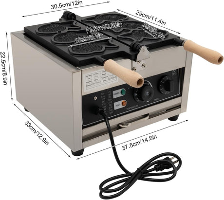 Máquina de Waffles Taiyaki, 1500W, Acero Inoxidable, 110V