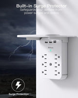 Extensor de toma de corriente de pared con protector de sobretensión, 6 salidas de CA, estante, 2 puertos de carga USB y USB C, expansor de enchufe para el hogar y el dormitorio