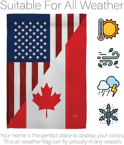 Breeze Decor Juego de bandera de jardín de la amistad de Canadá de Estados Unidos con soporte, de la Alianza Americana Regional Mundial de País Particular Decoración de la Casa Pancarta de Regalo de Patio Pequeño de doble cara, fabricada en Estados Unidos