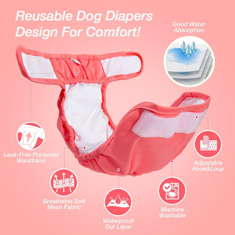 Pet Soft Pañales lavables para mujer (paquete de 3) – Pañales para perras