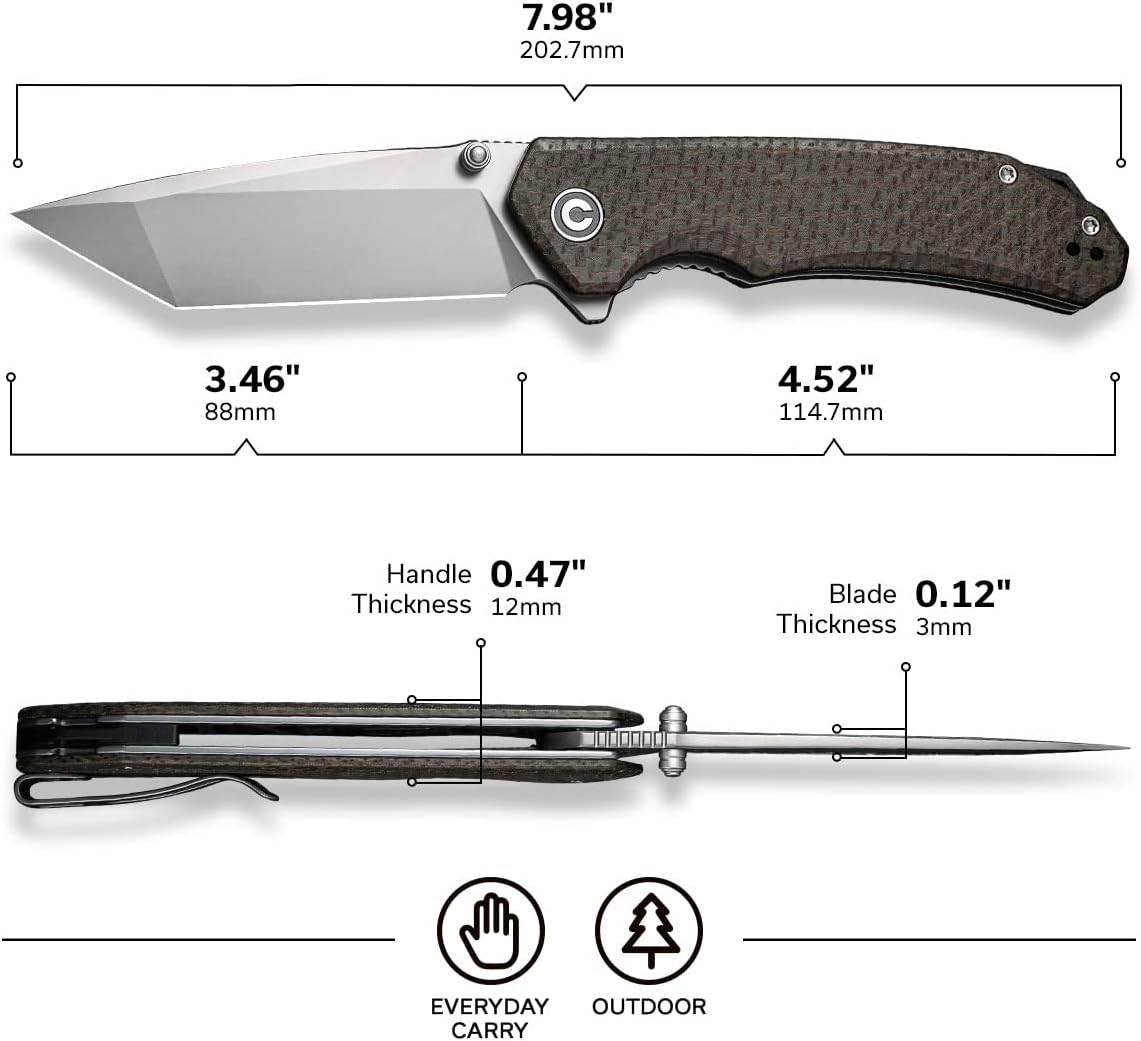 Cuchillo de bolsillo plegable 3.5, hoja Tanto D2, Micarta