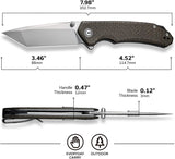 Cuchillo de bolsillo plegable 3.5, hoja Tanto D2, Micarta