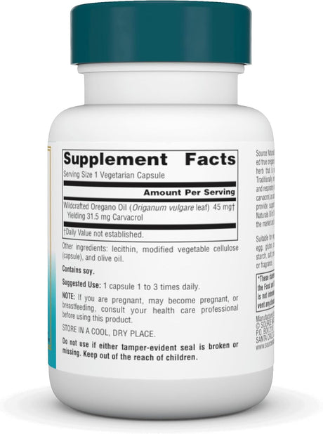 Aceite de orégano wellness Source Naturals, 70% Carvacrol, 30 cápsulas