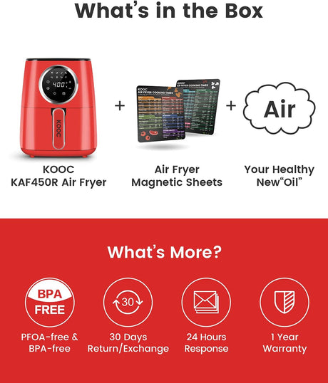 Freidora de Aire KOOC 4.5QT, Pantalla Táctil LED, 8 en 1