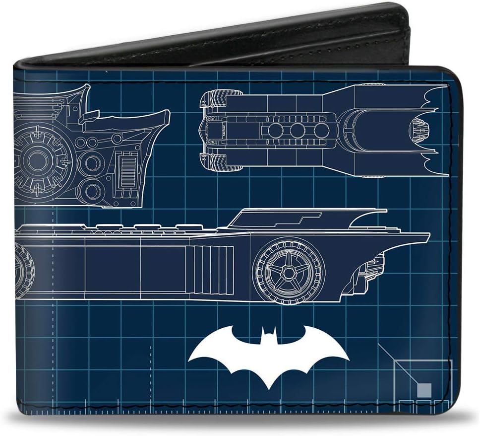 Billetera Bifold Hombre, Piel Vegana, Batman Batmobile Blueprint