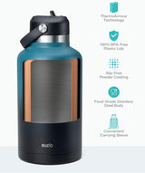 Botella de Agua de 64oz, BUZIO, Aislada, Con Paja y Funda