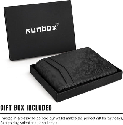 Billetera RUNBOX para hombres Slim RFID, 2 ventanas para ID