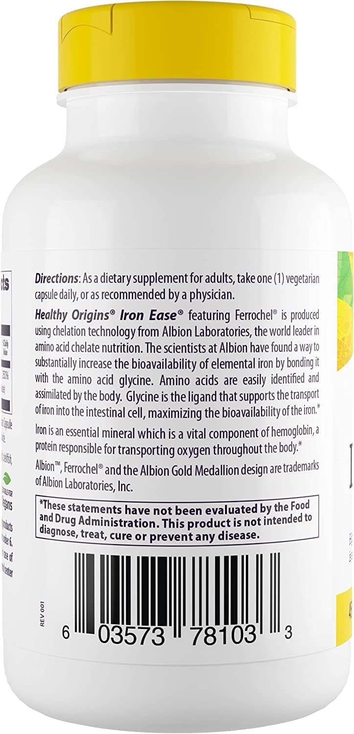 Suplemento Healthy Origins Iron Ease (con Ferrochel), 45 mg