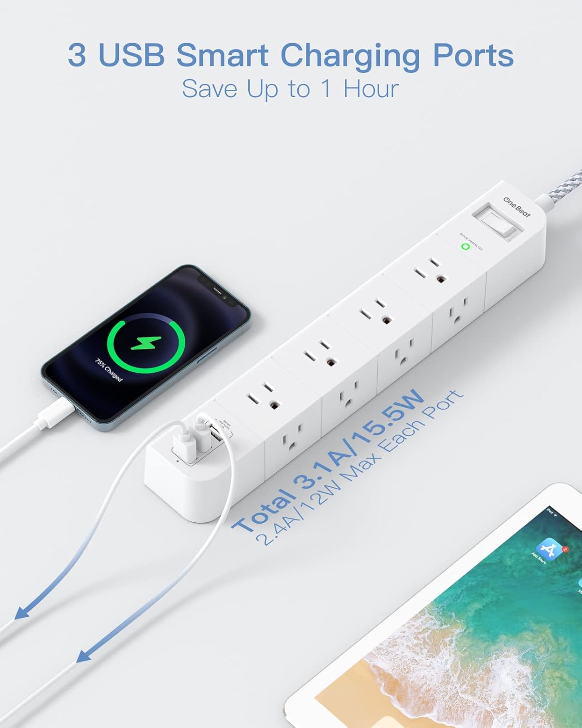 Cable de extensión de 10ft, protector de sobretensiones