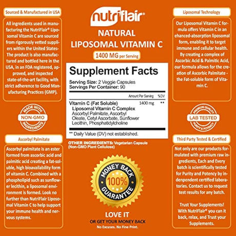 NutriFlair Liposomal Vitamina C 1400mg, 180 cápsulas
