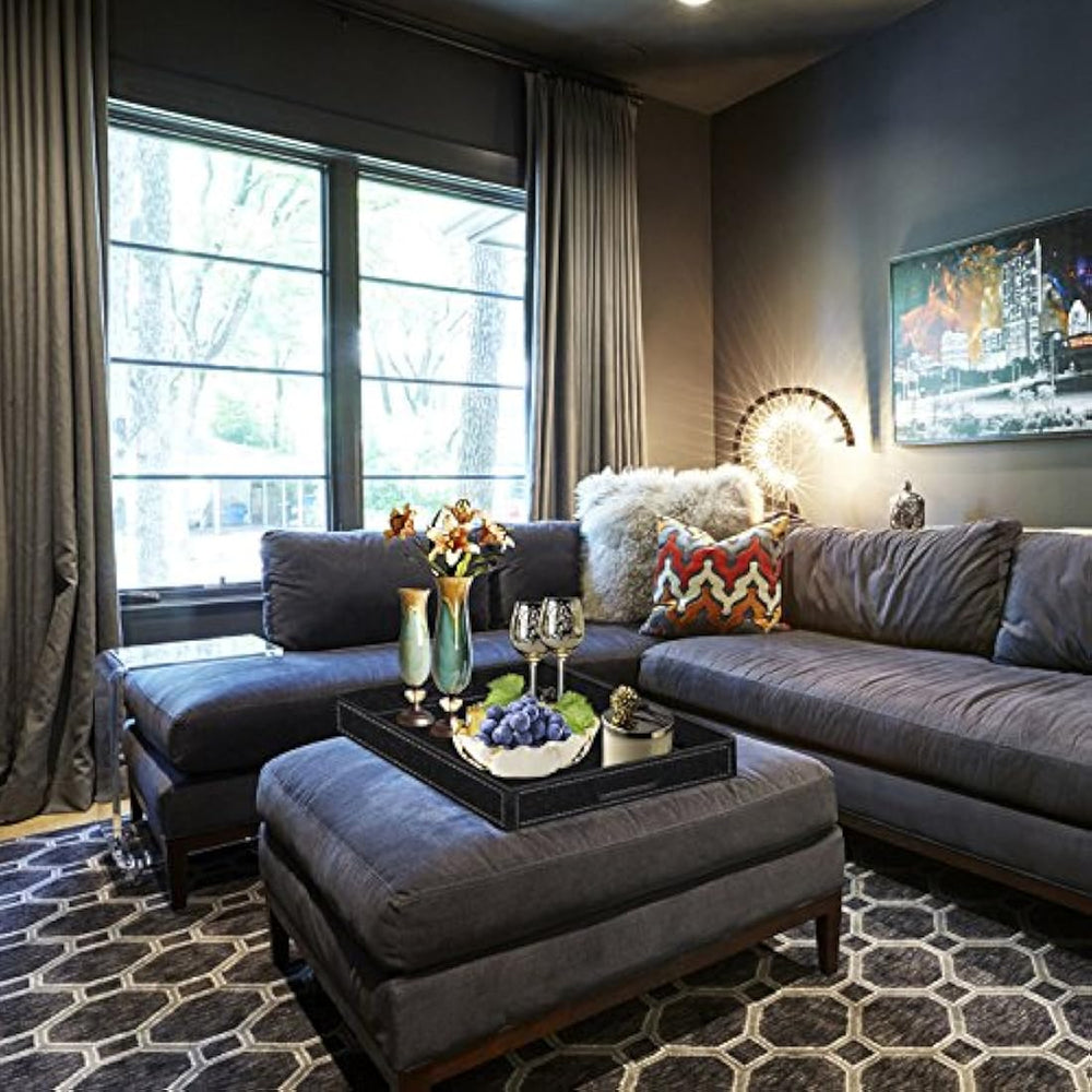 Bandeja de servir con asas, rectangular de cuero(20.0x 16.0)