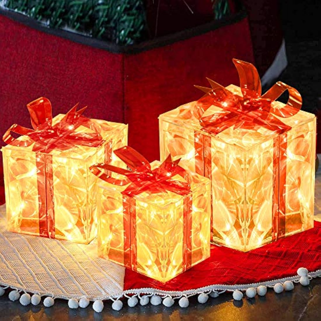 Juego de 3 cajas de regalo con luz LED de 60 unidades