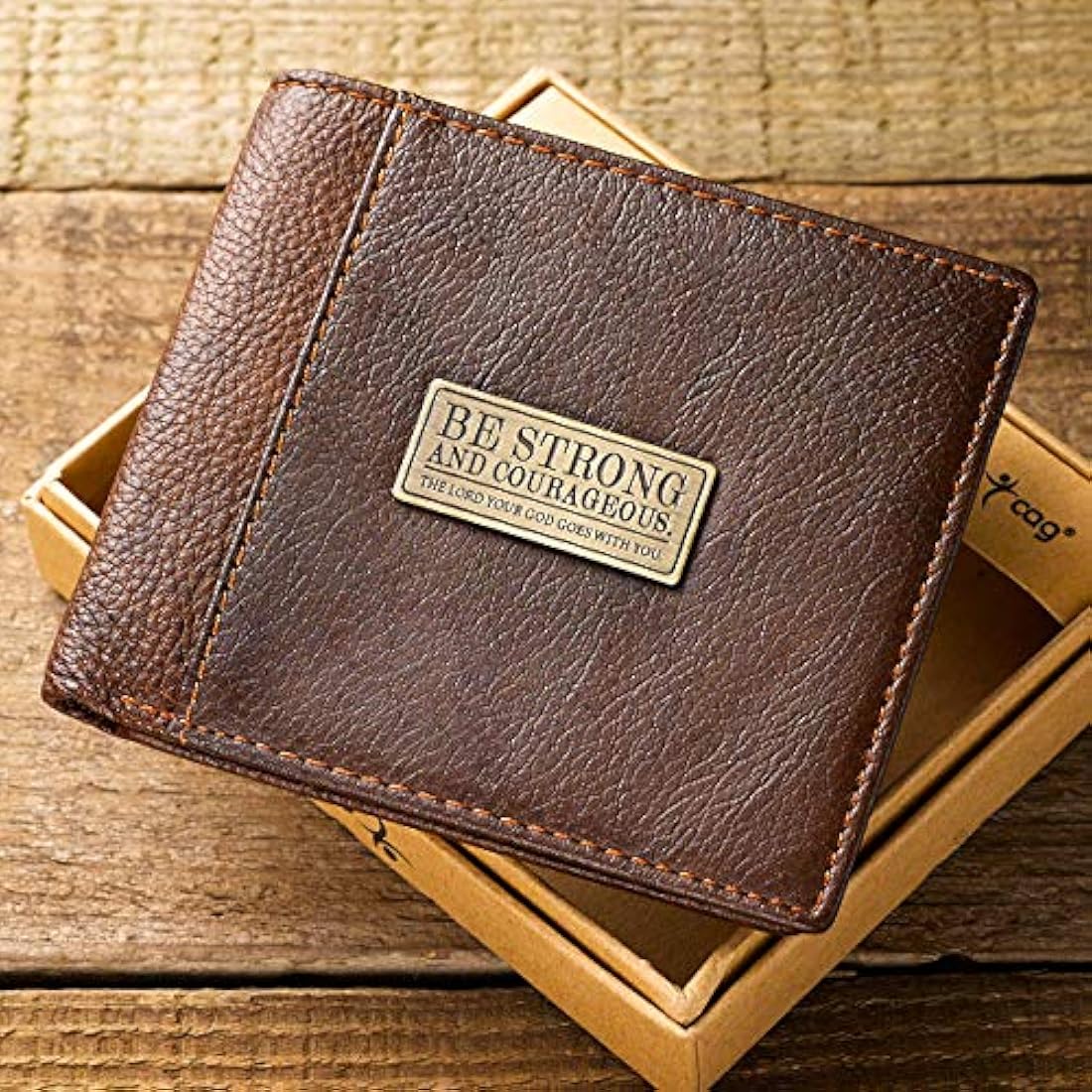 Christian Art Gifts Cartera de cuero genuino para hombres