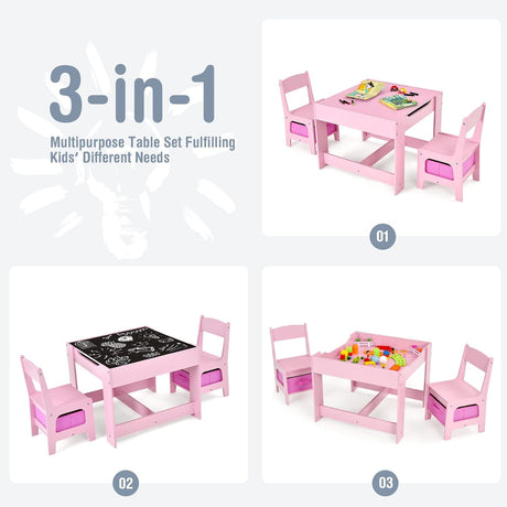 Juego de mesa y silla para niños de madera 3 en 1 para niños