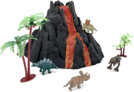 Juego de Dinosaurios con Volcán, 4 Dinosaurios y 2 Árboles