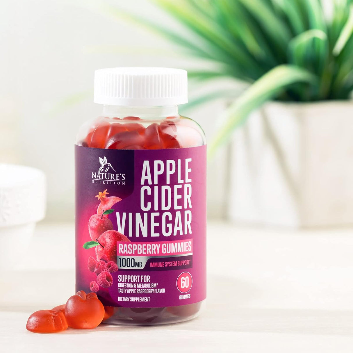 Gomitas veganas de vinagre de sidra de manzana de 1000 mg