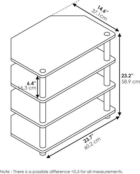 Soporte pequeño para TV con tubos de acero inoxidable, 4 niveles