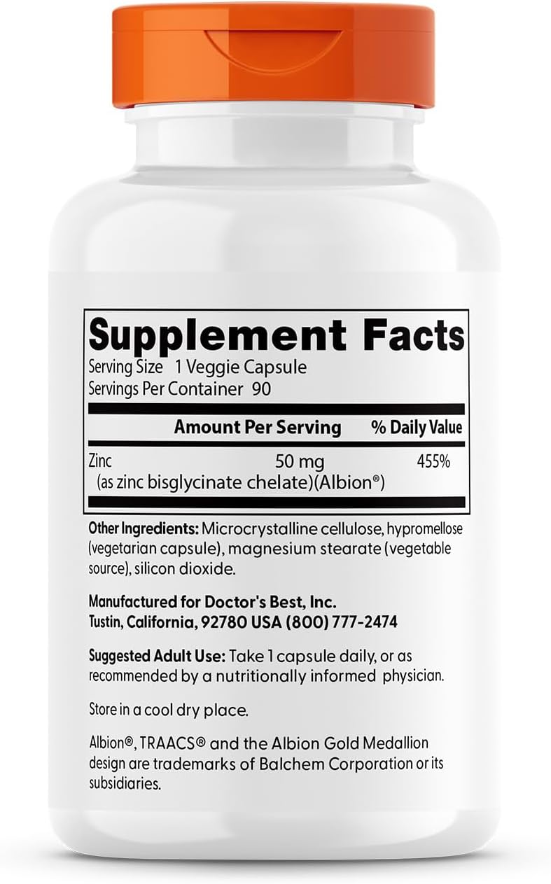 Zinc Bisglicinato Doctor's Best 50mg, 90 cápsulas