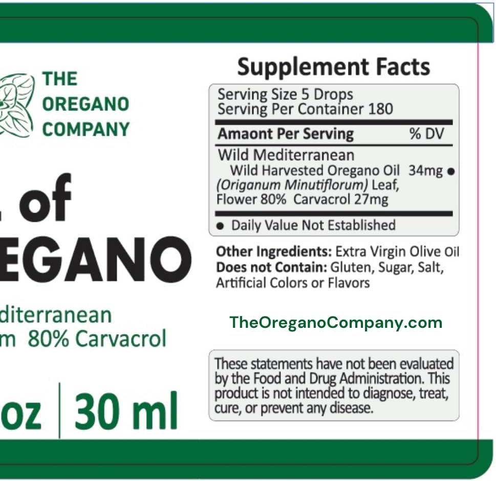 Aceite de Orégano de The Oregano Company, 30ml, Vegano, Alto Carvacrol