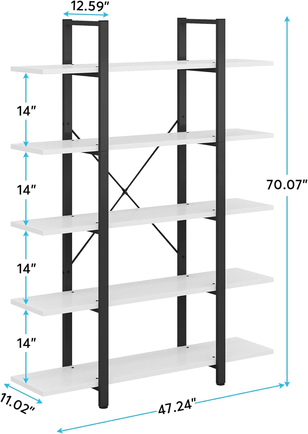 Estantería Tribesigns 5 niveles estilo industrial 72x12x47 pulgadas