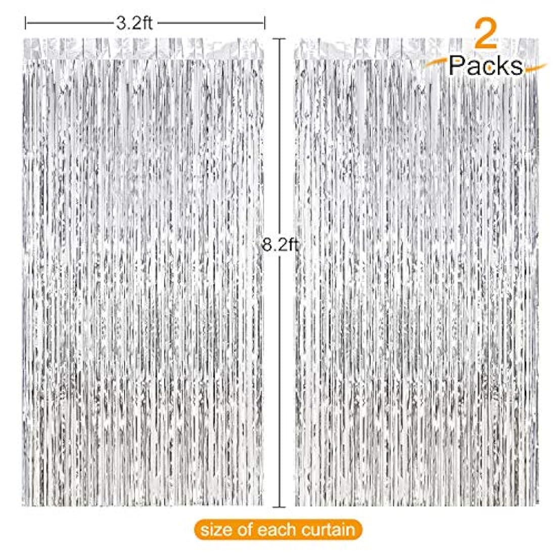 2 cortinas cromadas de 27.2 ft x 7.5 ft de color plateado