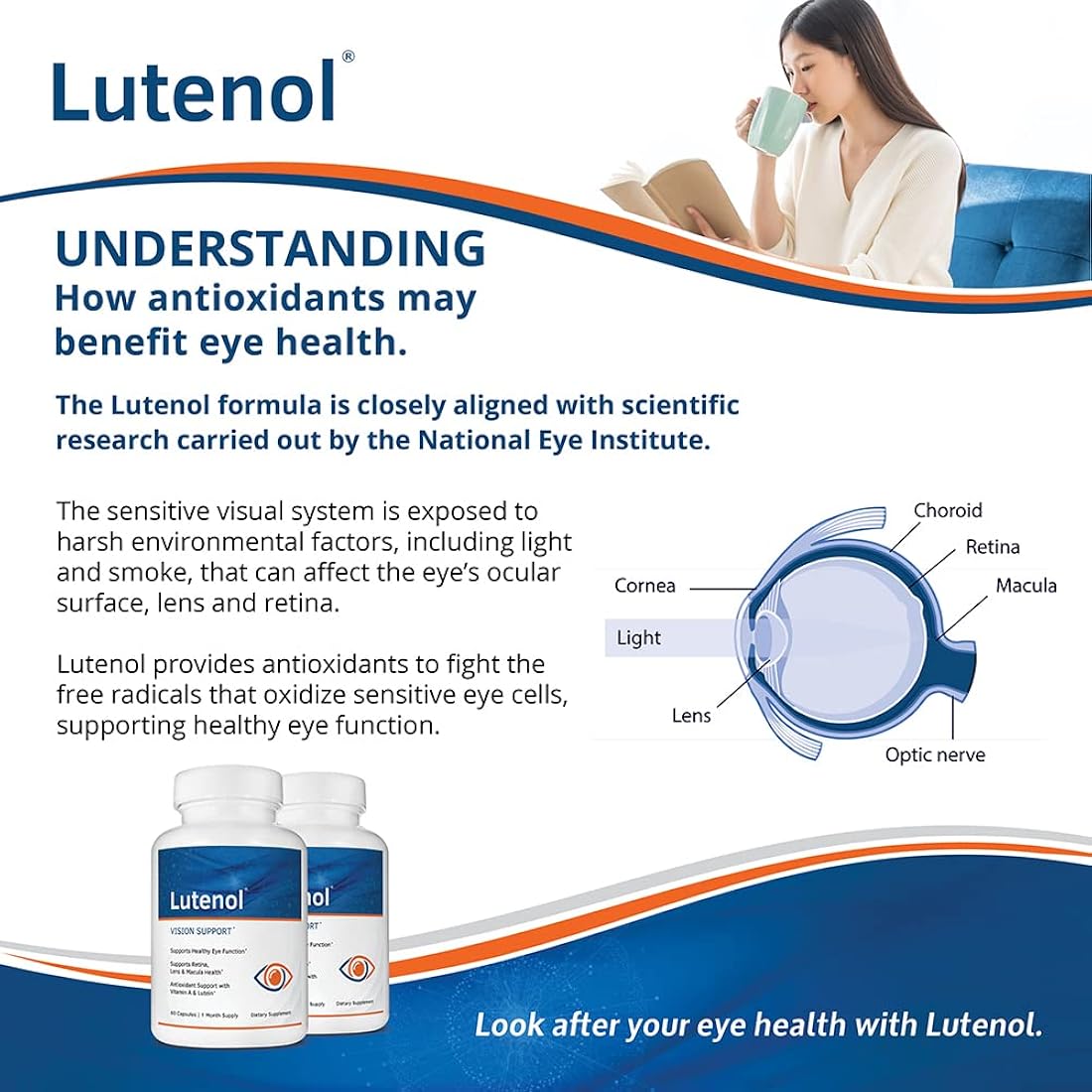 Suplemento para apoyar la visión con vitaminas oculares 60un