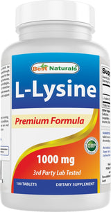 L-Lisina 1000mg 180 Tabletas - Best Naturals, Inmunidad y Herpes