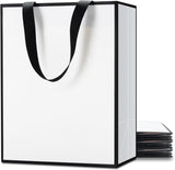 YUEYANG Bolsas de regalo medianas en blanco y negro, paquete de 10 bolsas de regalo de 8 x 4.25 x 10.5 pulgadas con asas de cinta para bodas, cumpleaños, vacaciones, venta al por menor, tienda,