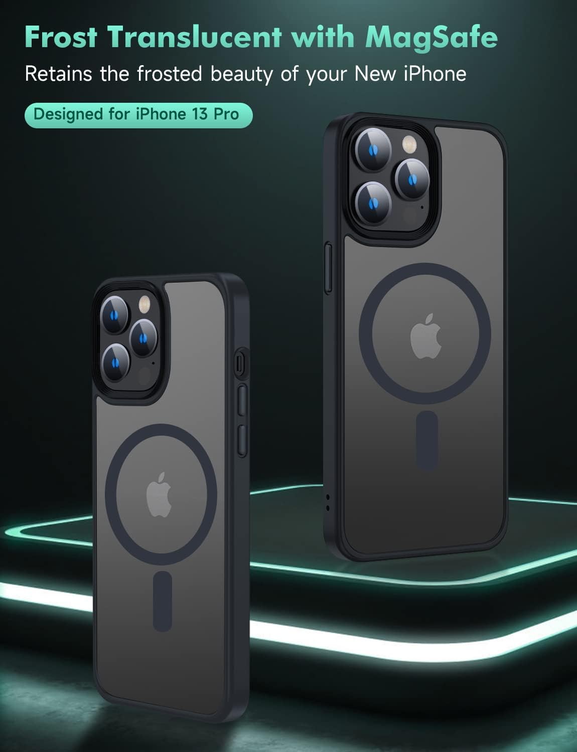 MGNAOOI - Funda magnética para iPhone 13 Pro, calidad militar probada, apta MagSafe, posterior translúcido mate, teclas de aleación de aluminio, antihuellas, caídas y arañazos, 6.1&nbsp;pulgadas, negra