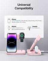 Cargador inalámbrico 3 en 1 para celular color rosado