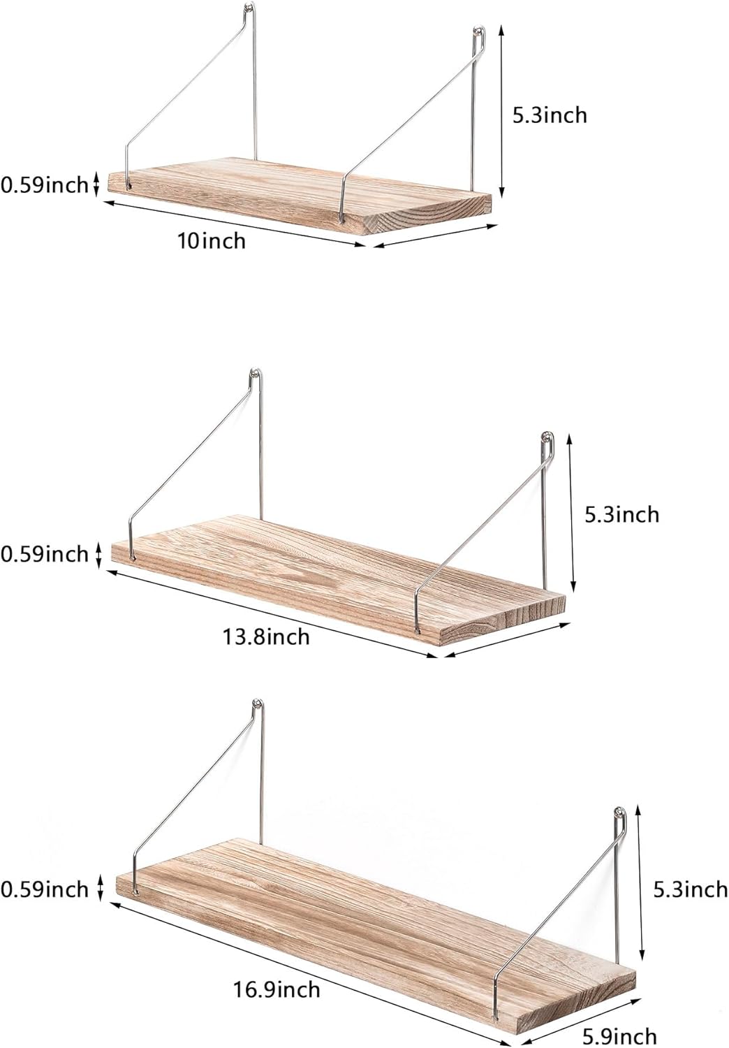 Estanterías Flotantes de Madera MITIME, Set de 3, Sin Taladro