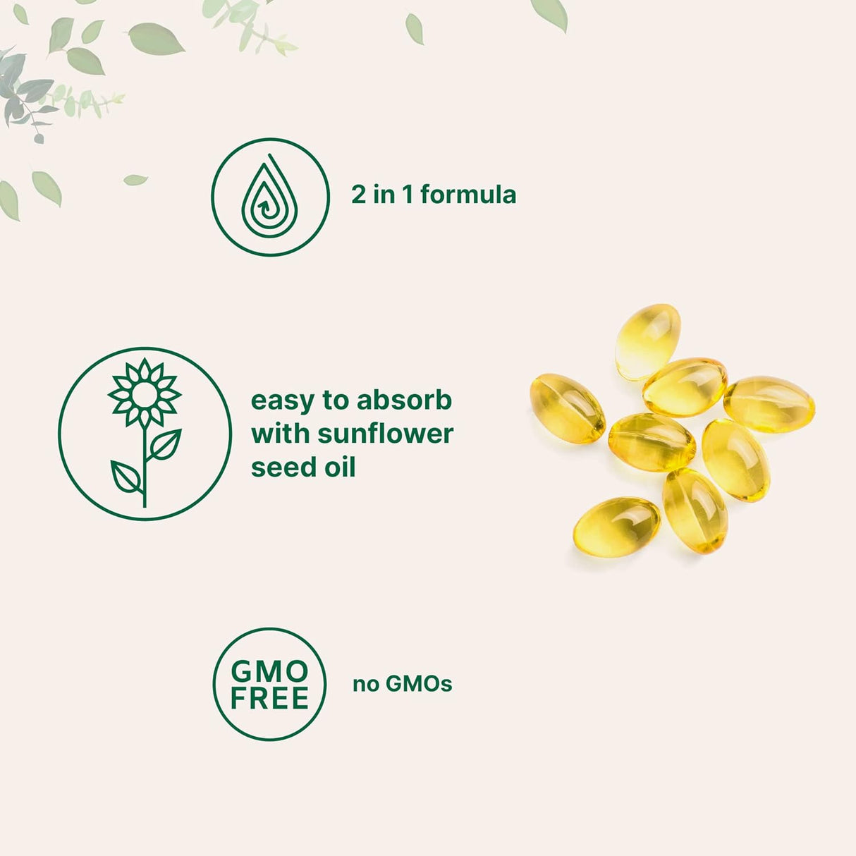 Suplementos Vitamina D3 5000IU Plus K2 300 capsula