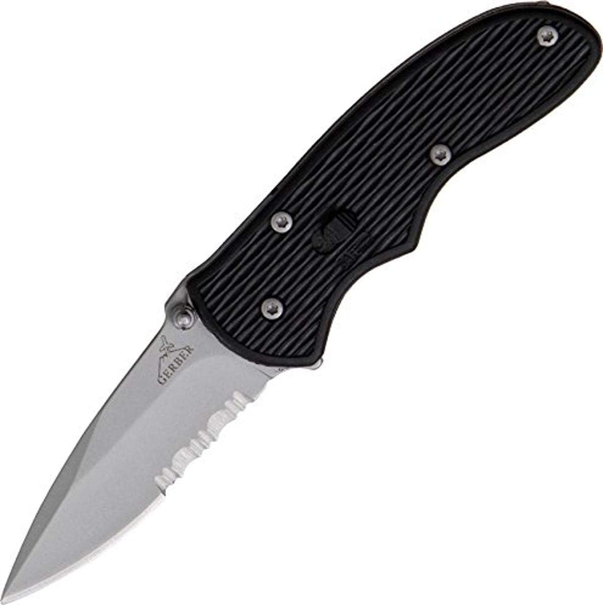 Cuchillo de extracción mini rápido, borde dentado, negro