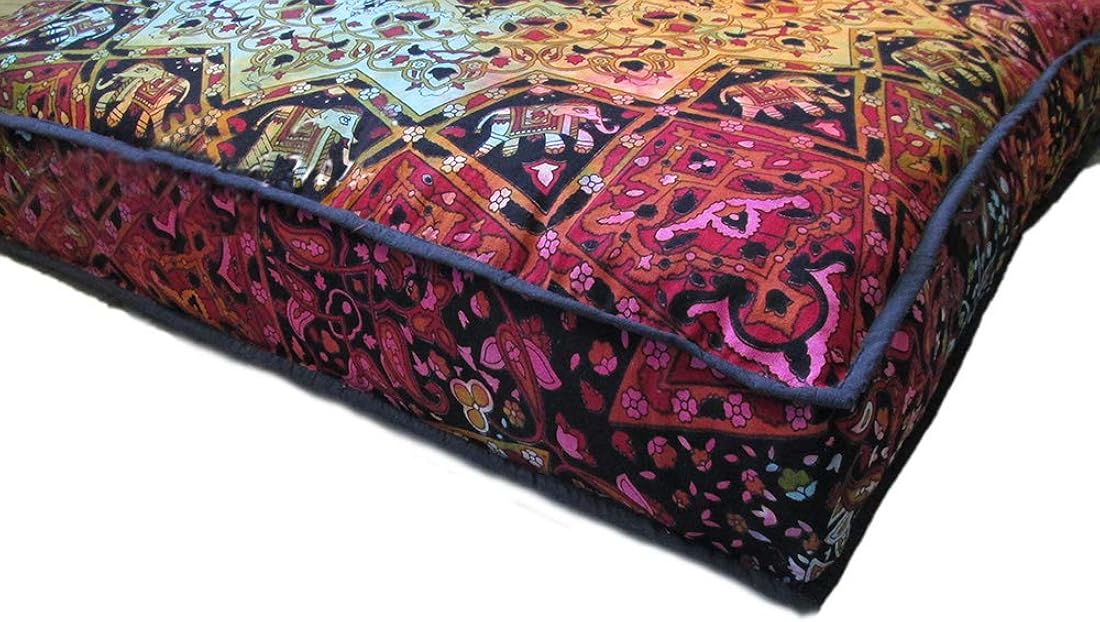 ICC Large Square Floor Pillow Cover Hippie Ottoman Pouf Cover Daybed Cotton Mandala Cushion Cover with Heavy Duty Zipper Seating Ottoman Poufs Dog-Pets Bed (Multi Star, 35&#34; Square)