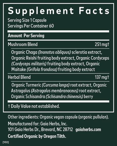 Suplemento Gaia Herbs apoyo inmunológico diario de hongos