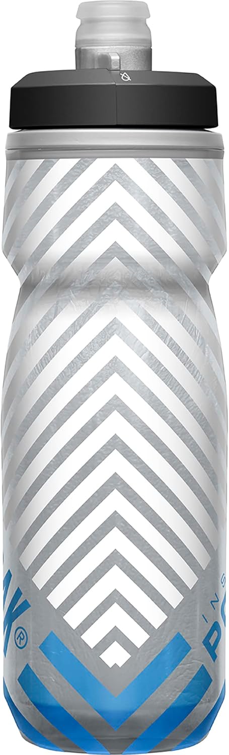 CamelBak Podium Chill - Botella para apretar con aislamiento para aire libre, 21 onzas, rayas grises y azules