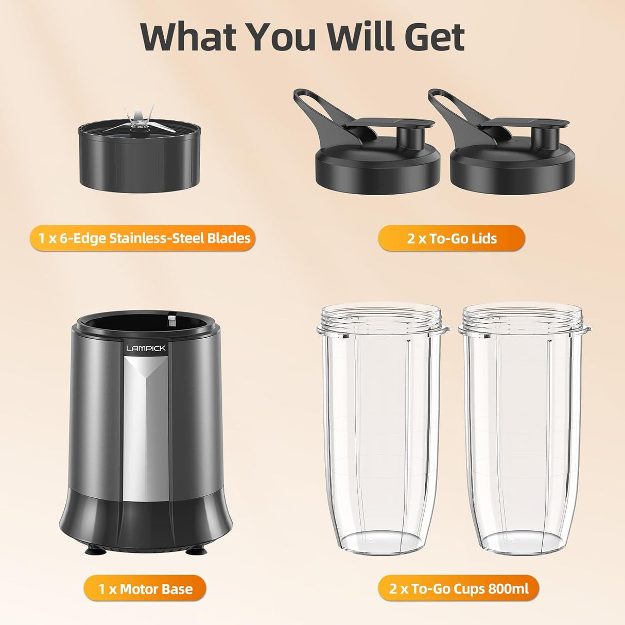 Licuadora Smoothie 1300W, 2 Botellas Portátiles BPA-Free