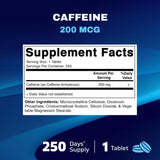Píldoras de Cafeína Vitamatic 200mg, 250 Tabletas Vegetarianas