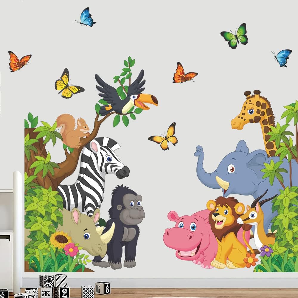 Vinilo Decorativo Animales de Selva Supzone, Elefante y León
