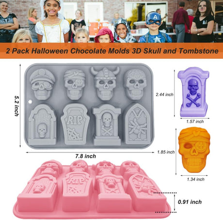 Molde de Silicona para Halloween, 2 Cavidades, Calavera y Tumba
