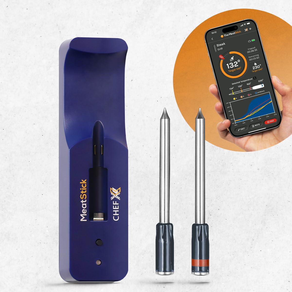 Termómetro de carne MeatStick Chef X | 2 sondas, Bluetooth, 650ft