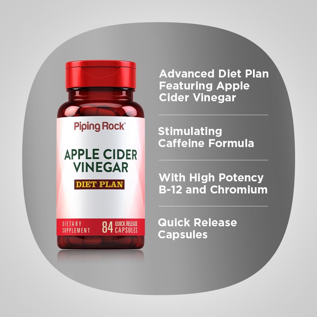 Piping Rock Cápsulas de vinagre de sidra de manzana | 84 píldoras | con vitamina B12, cromo y cayena | Suplemento sin OMG, sin gluten
