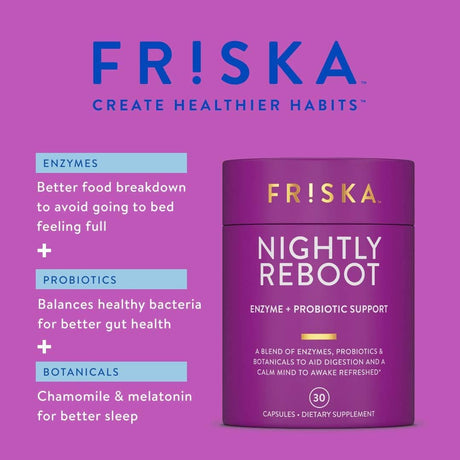 Suplemento Enzimas y Probióticos FRISKA, Digestión y Sueño, 30 Caps