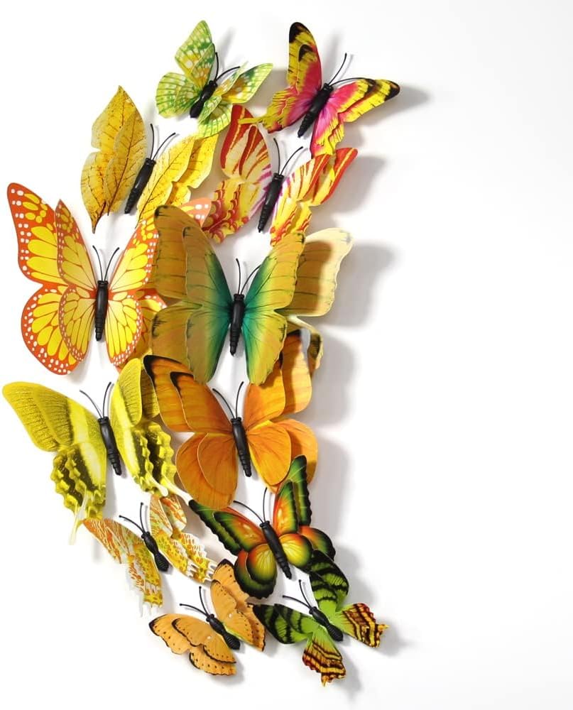 Decoración de Pared Mariposas 3D, 24 Pcs, Magnéticas, Removibles