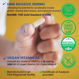 Suplemento HMB 3000mg y Vitamina D3 - 120 Cápsulas USA