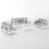 Solaste Juego de muebles de aluminio para patio, 5 piezas, moderno juego de conversación al aire libre, sofá seccional con cojín mejorado y mesa auxiliar, color blanco